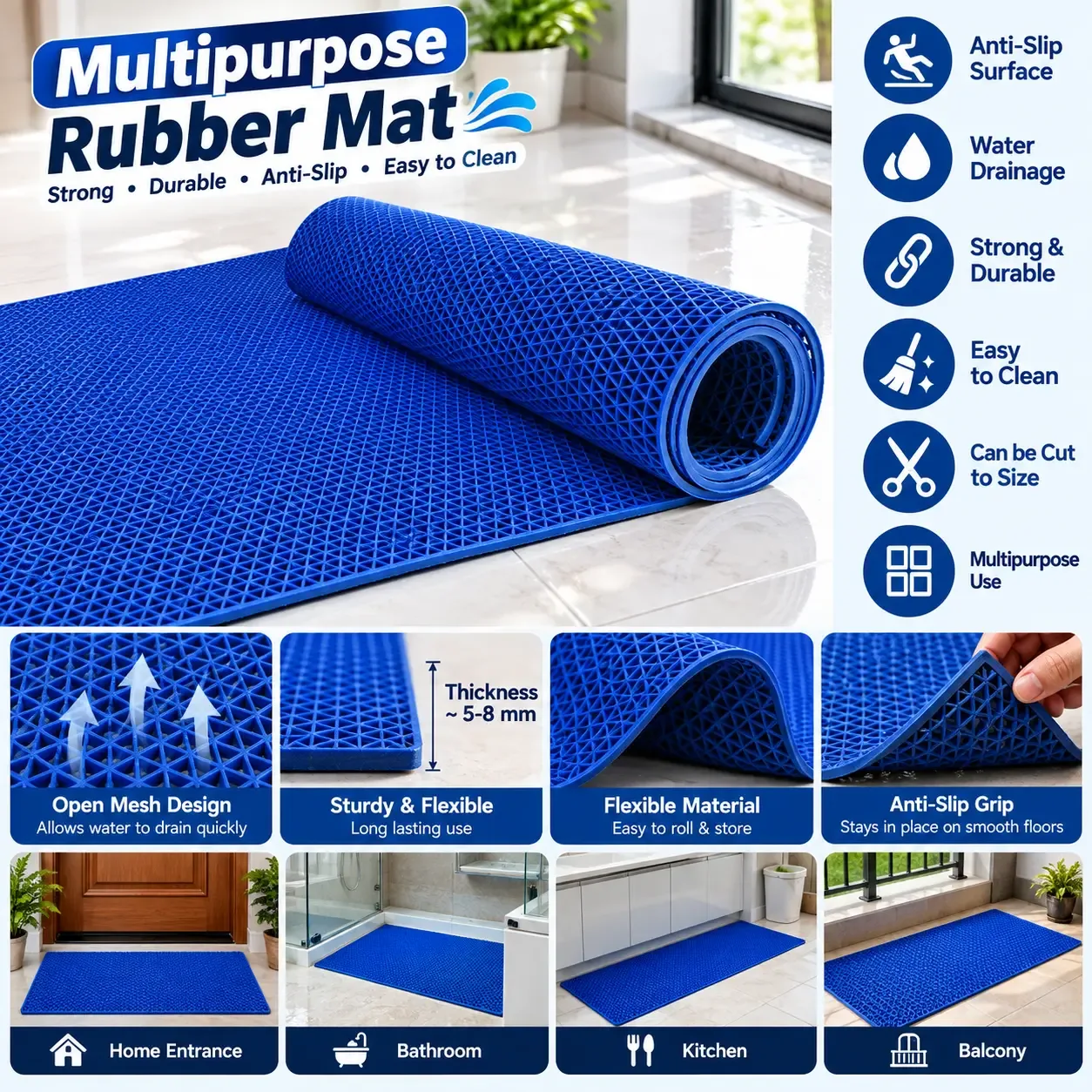 Anti-Skid PVC Rubber Mat for Floor, Bathroom & Kitchen – Multipurpose photo 3