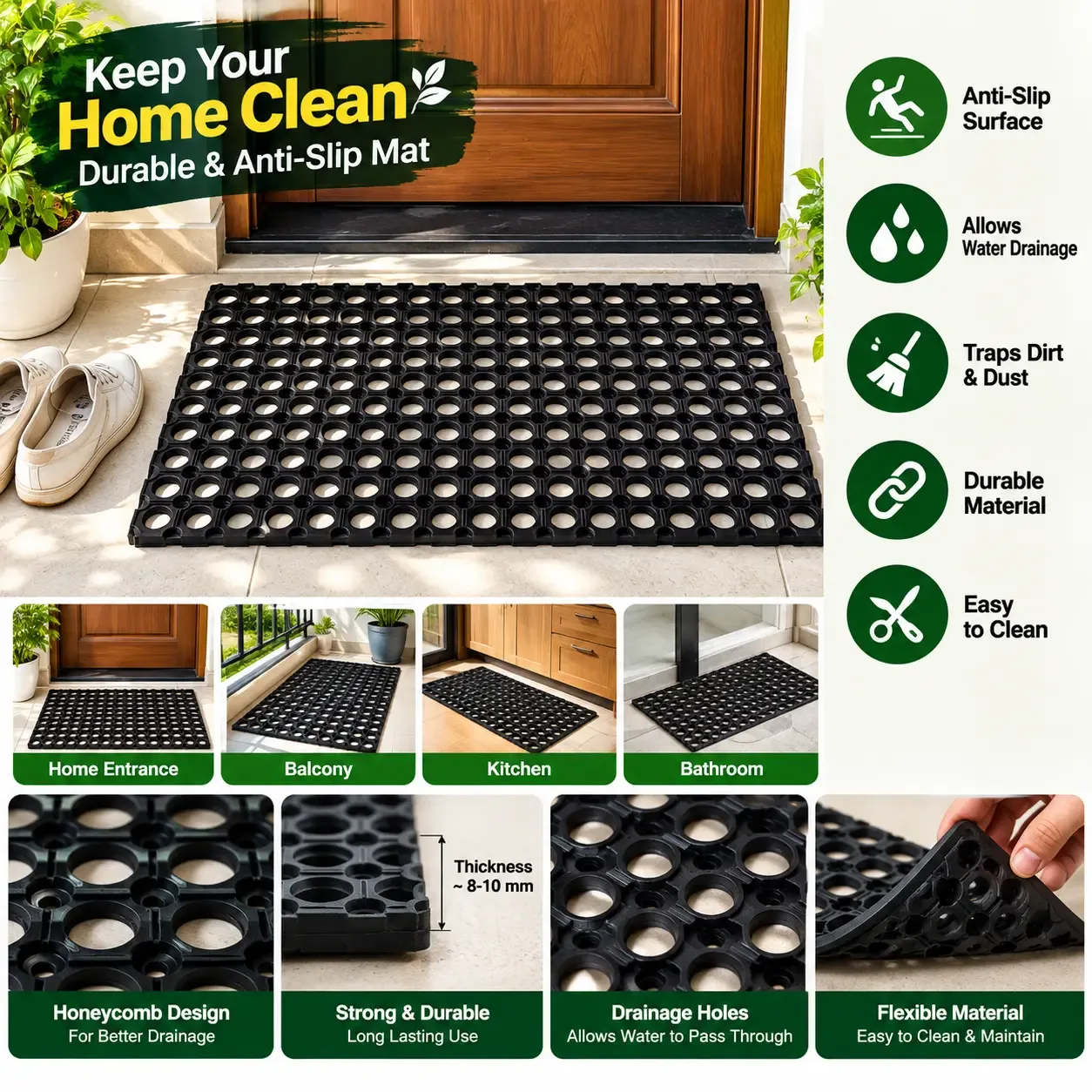 Basanti Bedding PVC Anti-Slip Rubber Hollow Mat – Mud & Dirt Trapping Floor Mat photo 2
