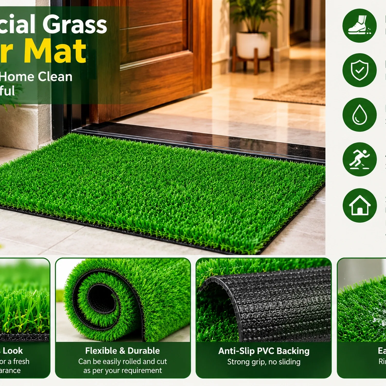 Artificial Grass Door Mat – Green Turf Floor Mat for Home & Entrance photo 2