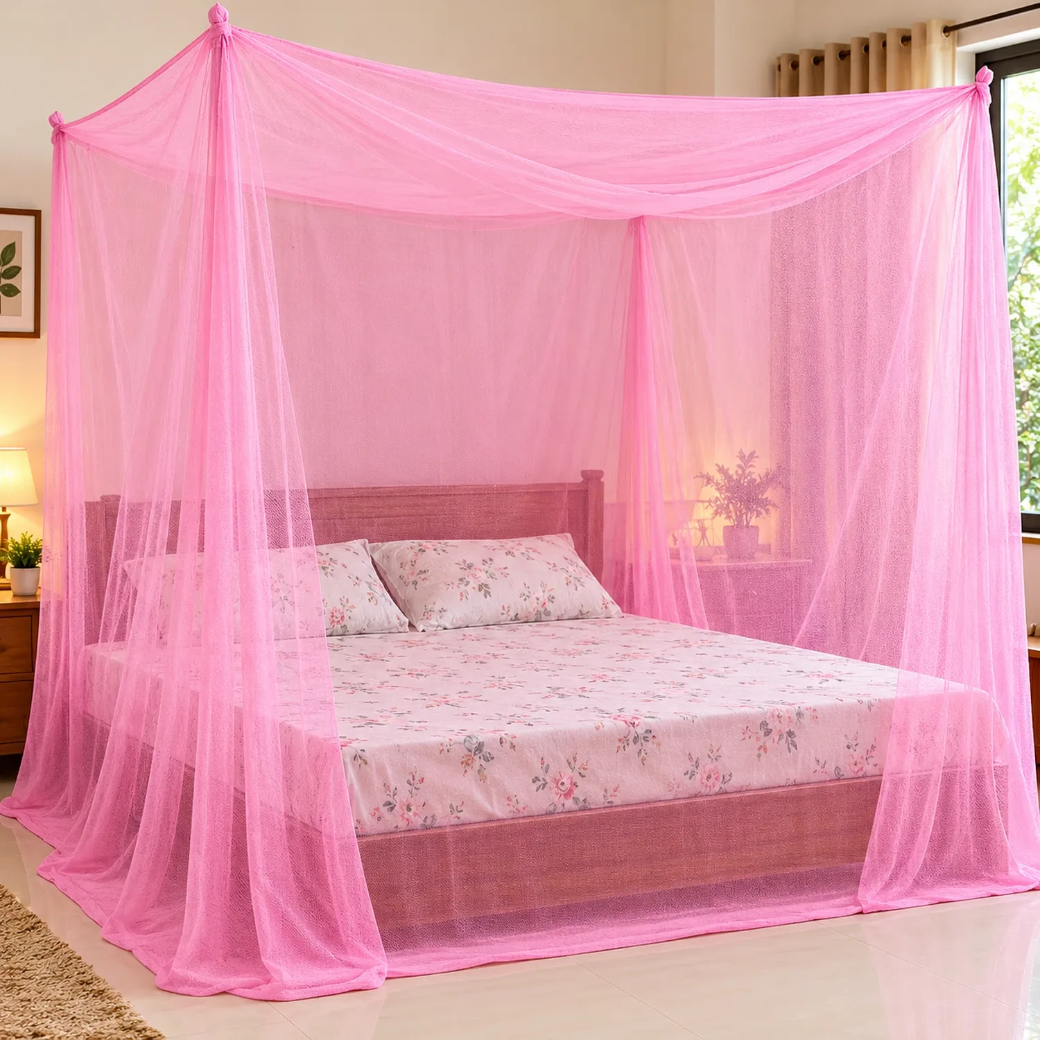 Premium Pink Air Cooling Mosquito Net 6×7 Ft – 6 Ft Height photo 1