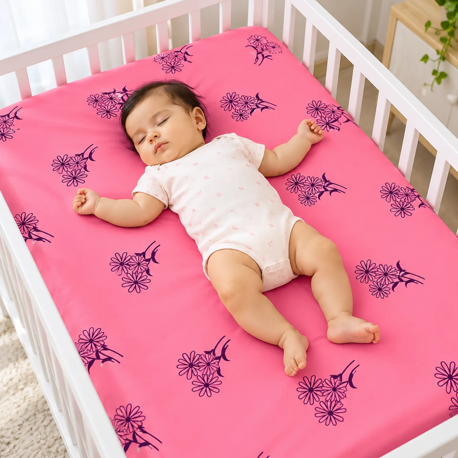 Baby Rubber Cloth Dry Sheet 90 x 90 cm – Pink Floral Waterproof Sheet photo 1