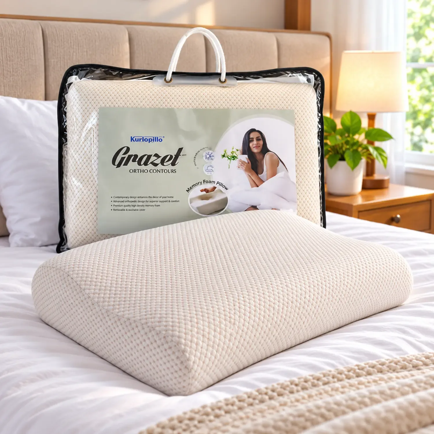 Kurlon Grazel Classic Memory Foam Pillow – White Contour Pillow photo 1