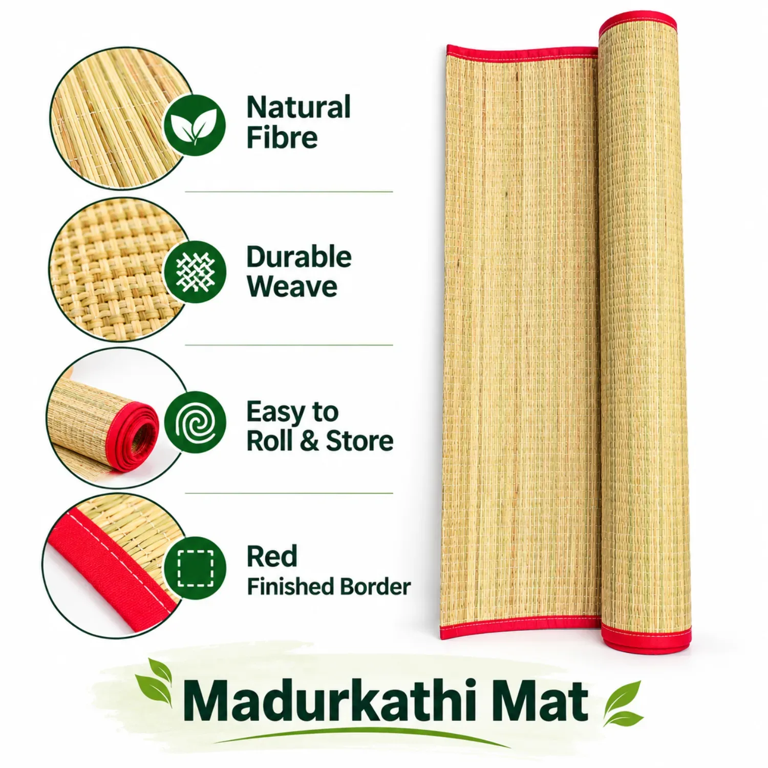 Natural Korai Grass Madurkathi Mat 3.6 x 6 Feet – Handmade Floor Mat | Basanti Bedding photo 2