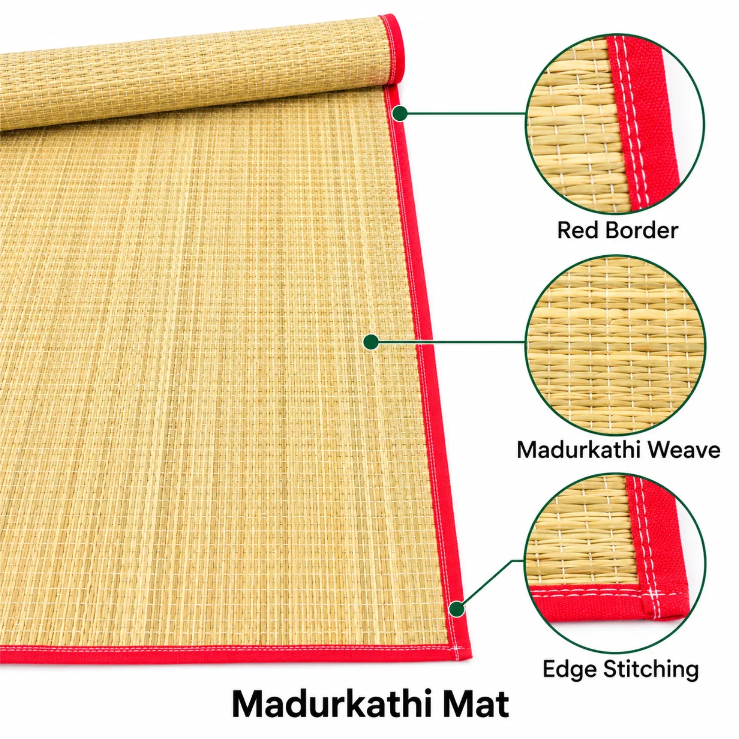 Natural Korai Grass Madurkathi Mat 3.6 x 6 Feet – Handmade Floor Mat | Basanti Bedding photo 4