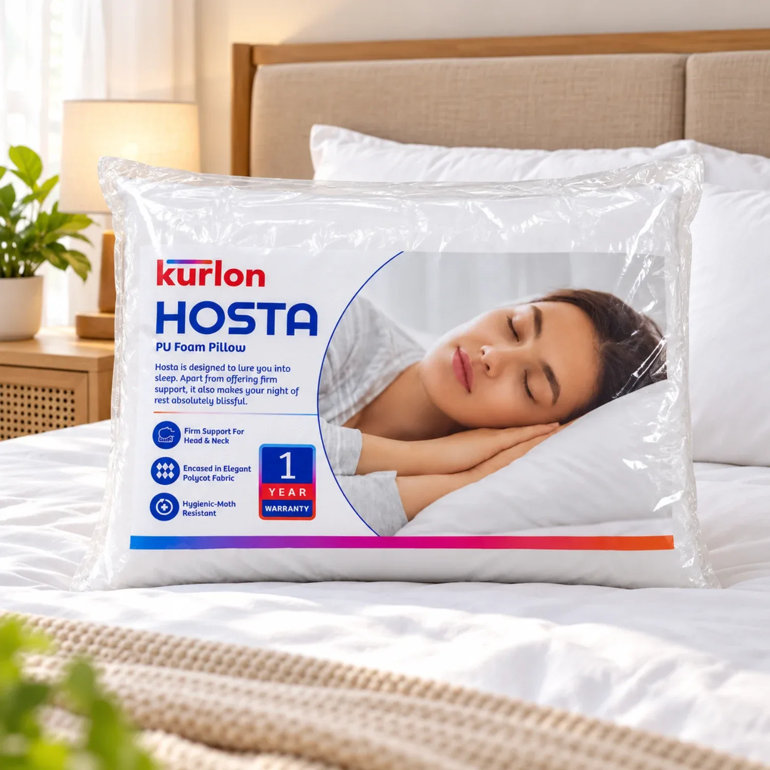 Kurlon Hosta PU Foam Pillow for Head & Neck Support – White photo 1