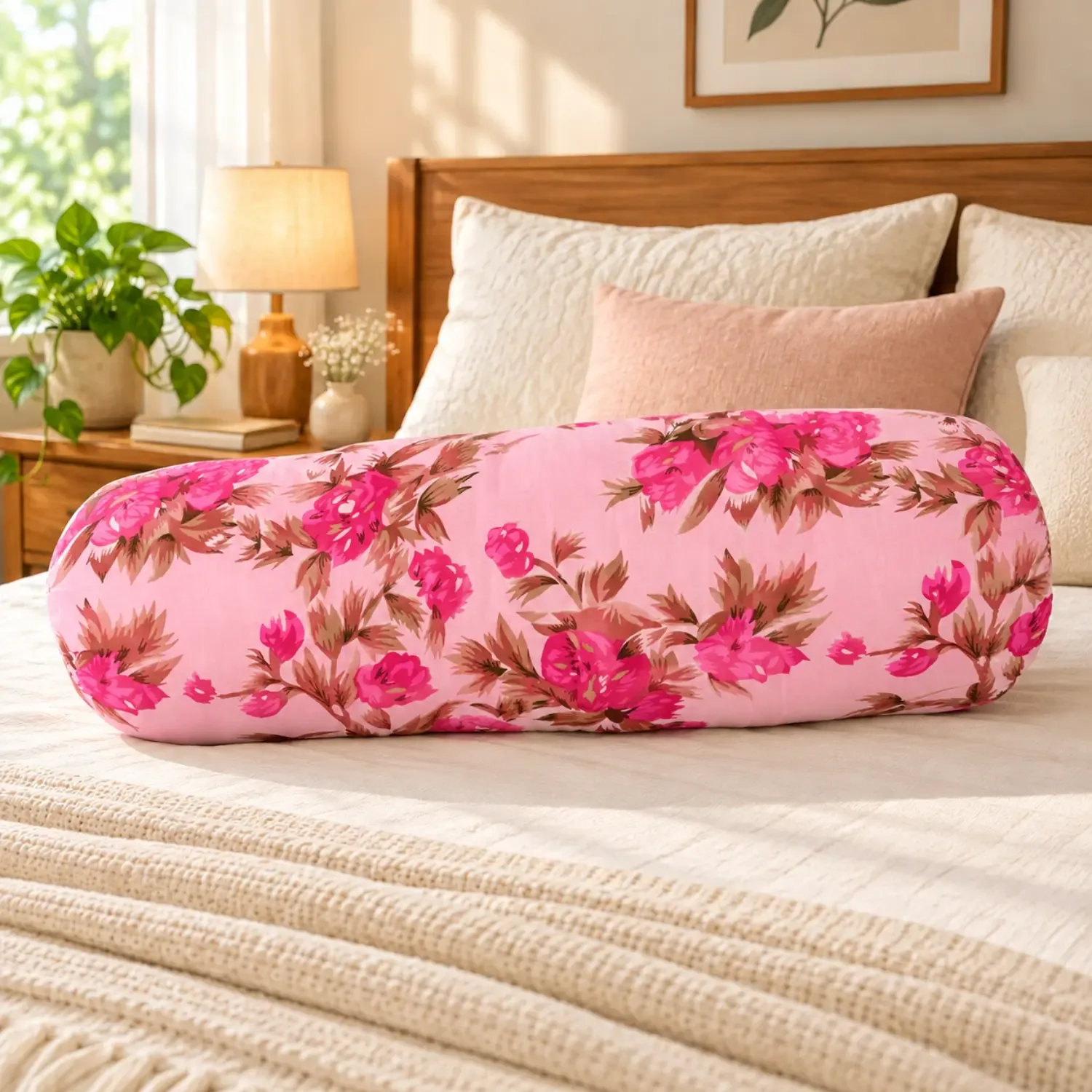Natural Karpas Tula Pillow 80 cm with Floral Cotton Fabric Cover | Basanti Bedding photo 1