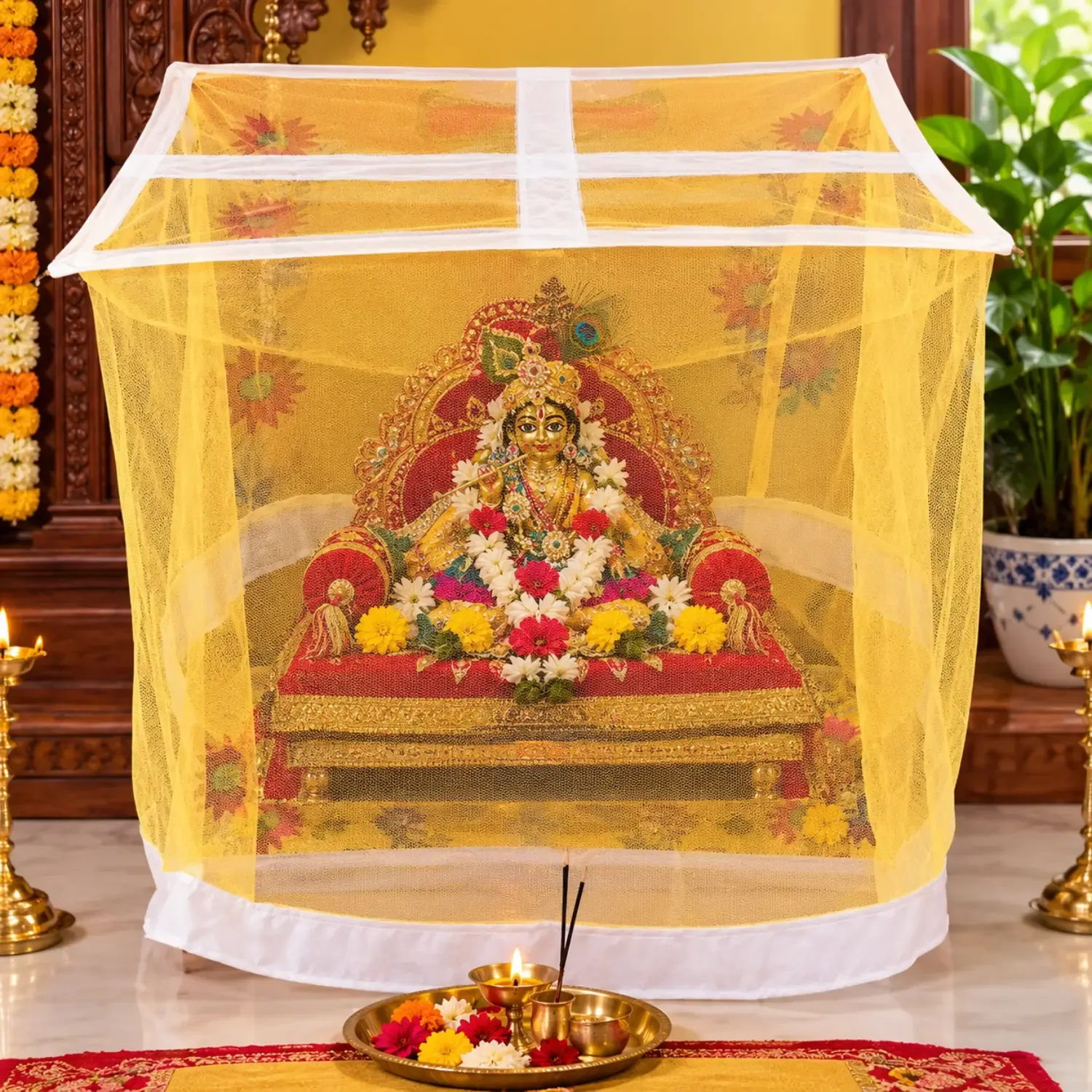 Designer Thakur Singhasan Mosquito Net | Mosquito Net for Home Temple photo 1