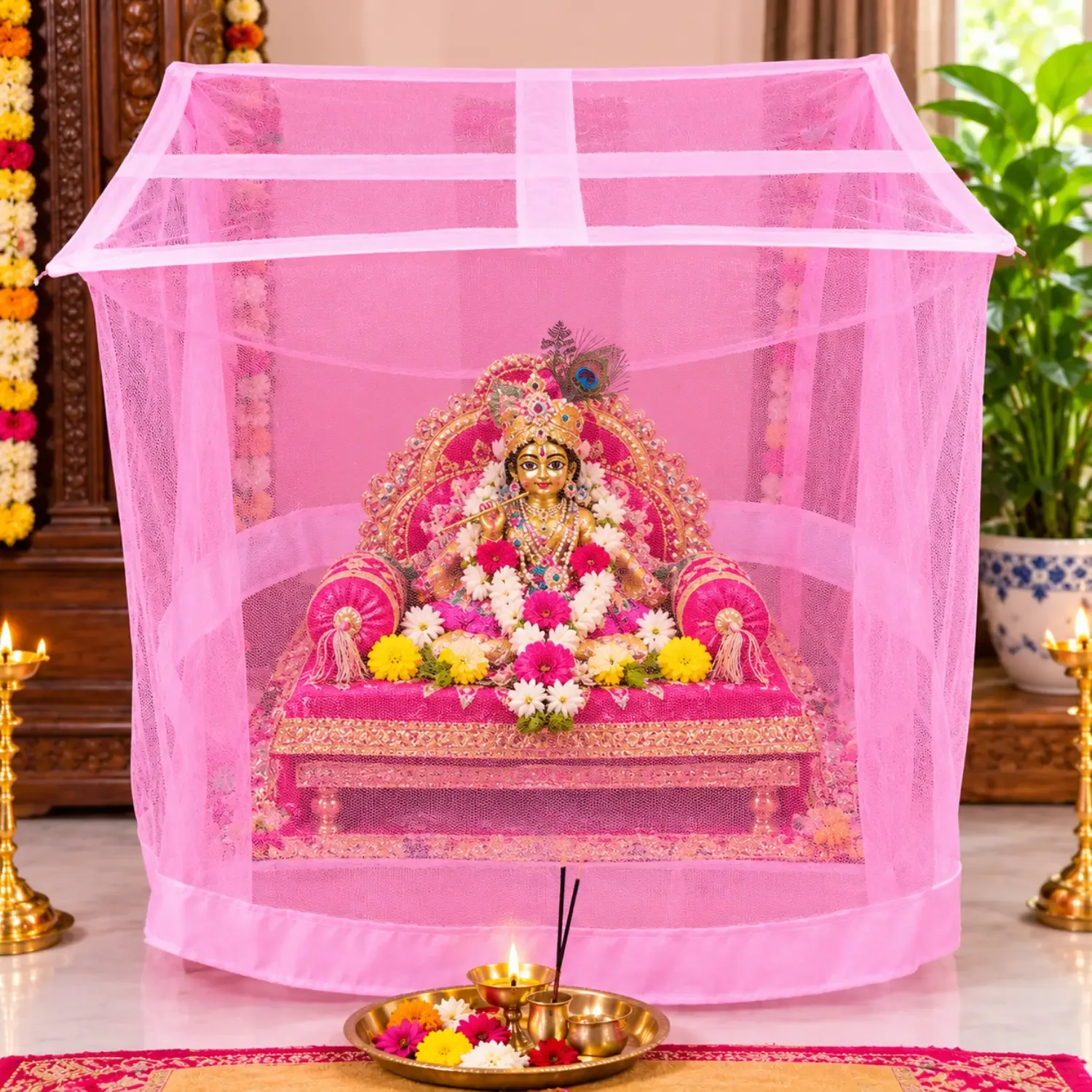 Designer Thakur Singhasan Mosquito Net | Mosquito Net for Home Temple photo 3