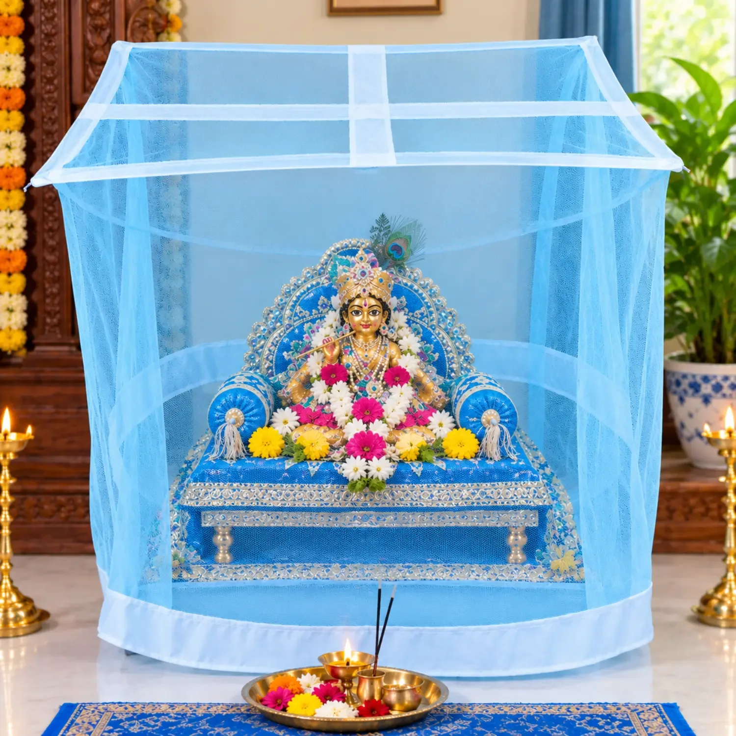 Designer Thakur Singhasan Mosquito Net | Mosquito Net for Home Temple photo 2